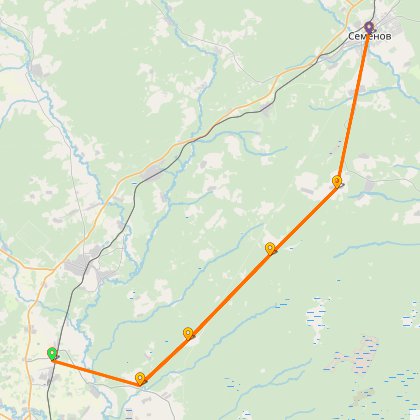 Карта путешествия: От Каликино до Семенова через леса и заброшенные деревни