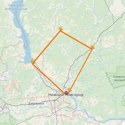 Карта путешествия: Одиночный поход на север от Нижнего