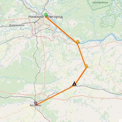Карта путешествия: НН - Перевоз - Арзамаc