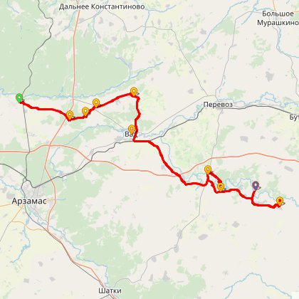 Карта путешествия: Вад - Ичалки - Борнуково