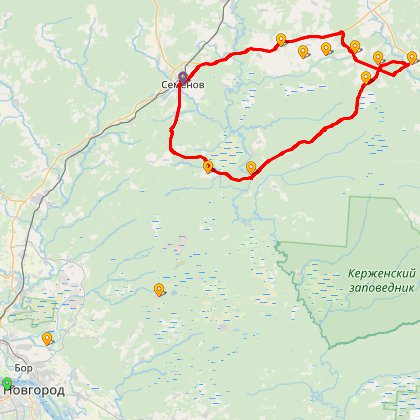 Карта путешествия: ПВД на оз.Светлояр. 2 ночи и 2 дня.