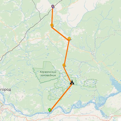 Карта путешествия: Макарьево - Ветлужская через Кузьмияр, Нестиары