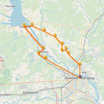 Карта путешествия: Одиночный велопоход на Горьковское Море