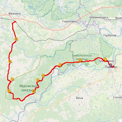 Карта путешествия: Алешунино - усадьба Некрасова в Муромском заказнике
