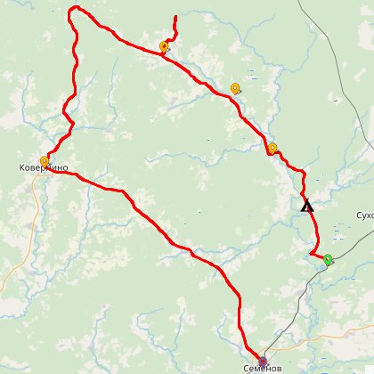 Карта путешествия: Исток Керженца 2, с заездом в Успенский монастырь и к Синему камню