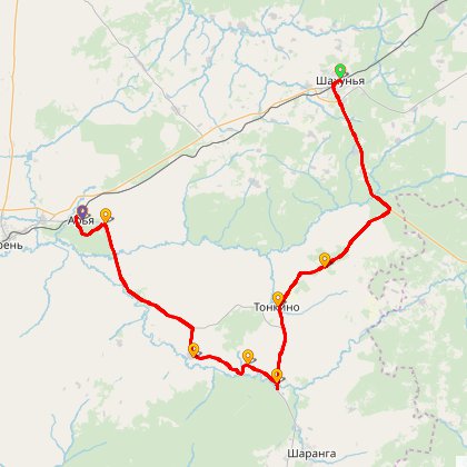 Карта путешествия: Один день на севере области