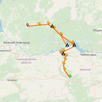 Карта путешествия: В Шереметевский Замок через Ядрин, Васильсурск и Козьмодемьянск