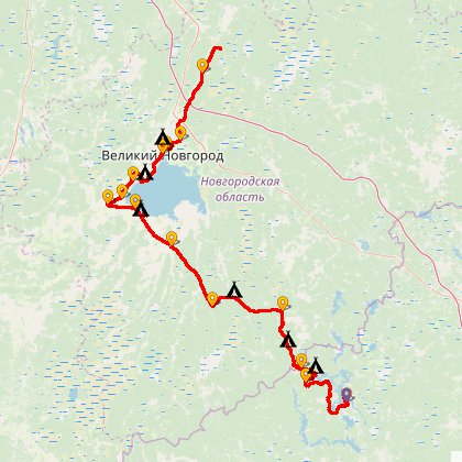Карта путешествия: Через Новгородскую область на озеро Селигер