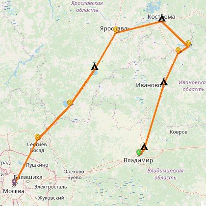 Карта путешествия: На велосипеде по Золотому Кольцу