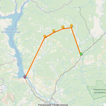 Карта путешествия: Беласовка - И.-Заборское - Ковернино - Заволжье