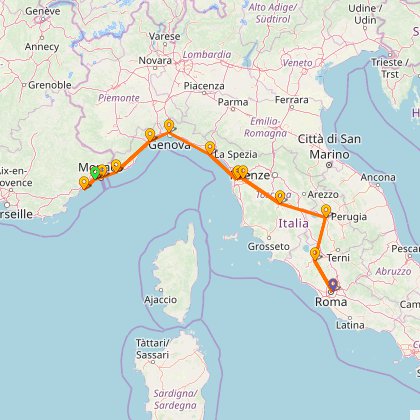 Карта путешествия: ВелоЕвропа. Ницца - Рим.