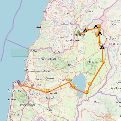 Карта путешествия: Израиль, Голанские высоты на 10 дней