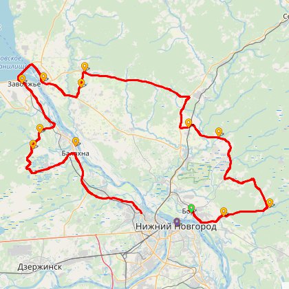 Карта путешествия: Бревет 200/2 "Городецкий"