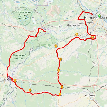 Карта путешествия: Бревет 400/3 "Муромский"