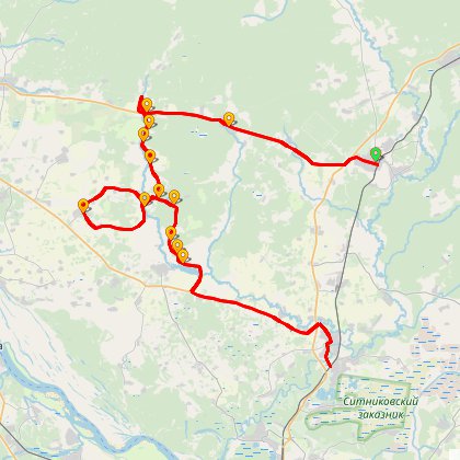 Карта путешествия: Покатушка 80 км, асфальт и грунты Линда - Киселиха через Гаврилки с пикником