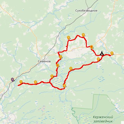 Карта путешествия: Круговой поход на  озеро Светлояр от Тарасихи