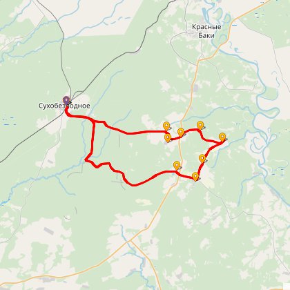 Карта путешествия: Сухобезводное - Арефино - Сухобезводное